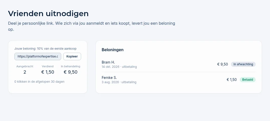 De pagina Vrienden uitnodigen met beloningen