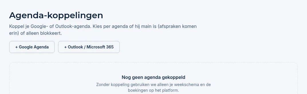 Agenda-koppelingen zonder gekoppelde agenda