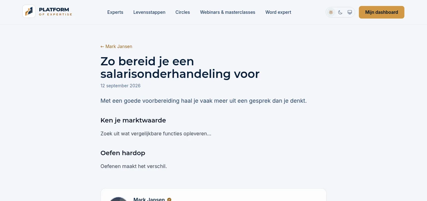 Een gepubliceerd artikel op de expertpagina