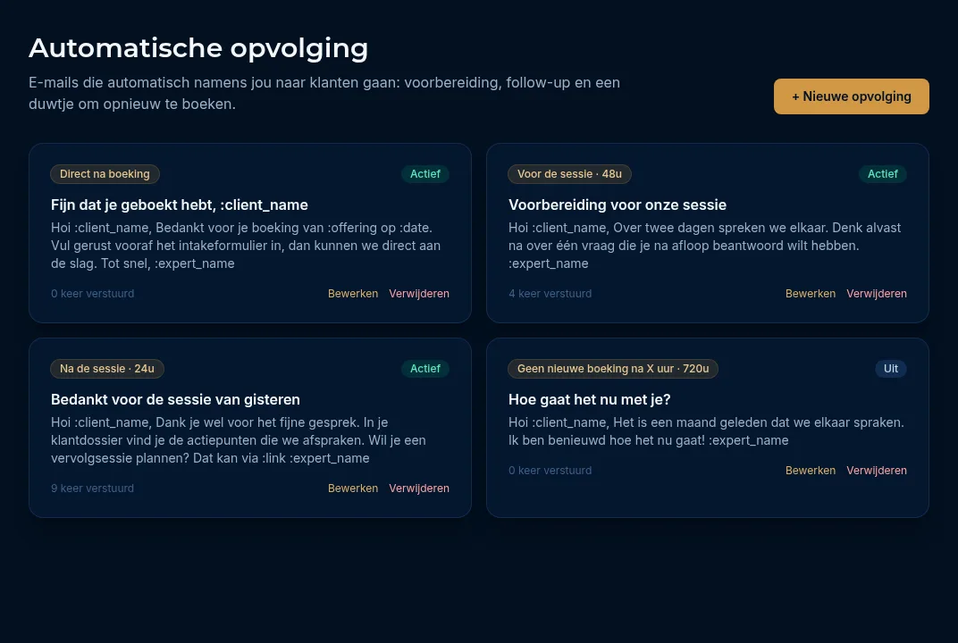 Het overzicht van automatische opvolgingen