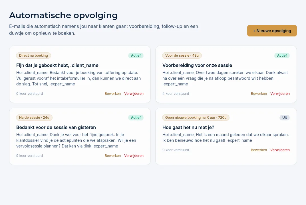 Het overzicht van automatische opvolgingen
