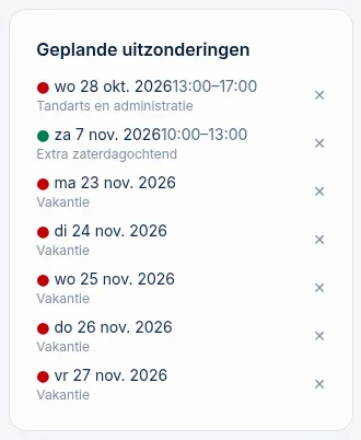 Lijst met geplande uitzonderingen