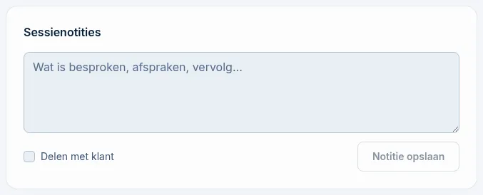 Het blok Sessienotities met de optie Delen met klant
