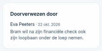Het blok Doorverwezen door met de toelichting en een gedeelde notitie van de collega