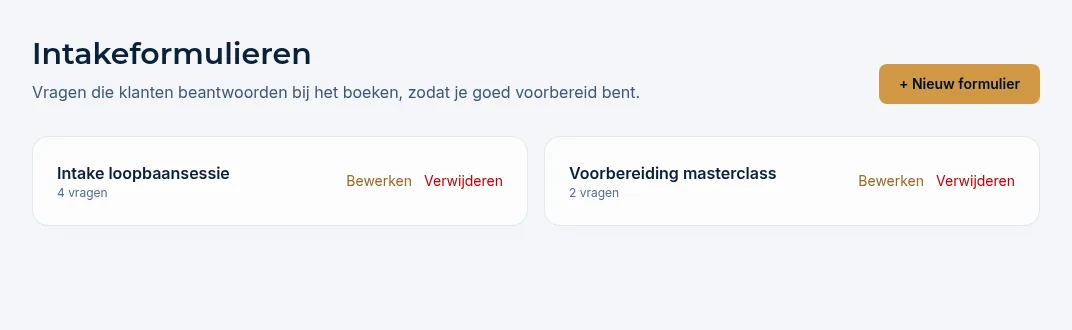 Overzicht van intakeformulieren