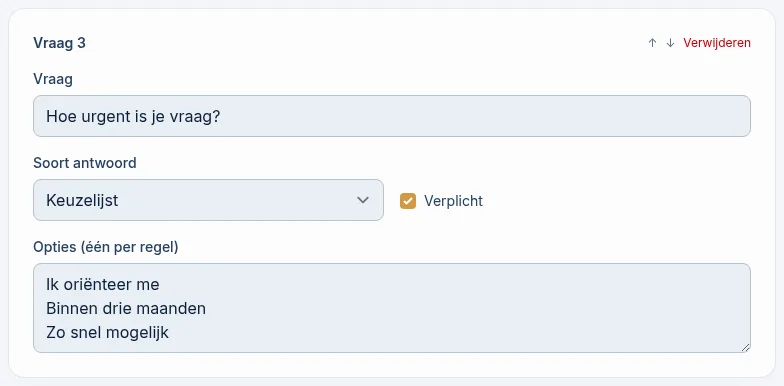 Een vraag van de soort Keuzelijst met opties