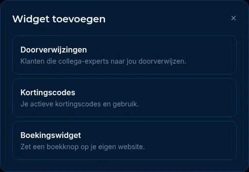 Het venster Widget toevoegen met de verborgen widgets