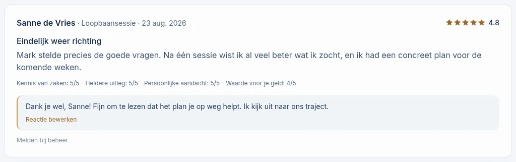 Een review met de reactie van de expert en de link Reactie bewerken