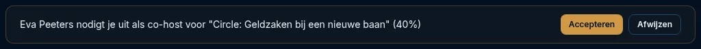 Een uitnodiging om co-host te zijn met de knoppen Accepteren en Afwijzen