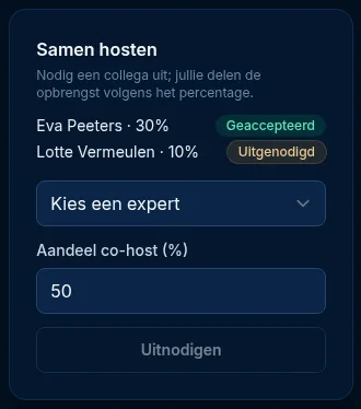 Het blok Samen hosten met een geaccepteerde en een openstaande uitnodiging