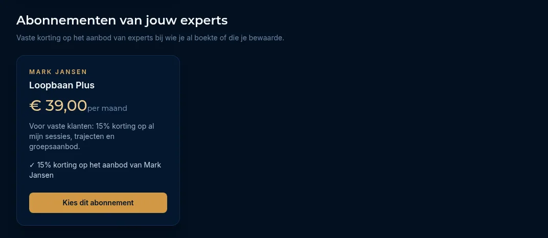 Het blok Abonnementen van jouw experts met een abonnement van Mark Jansen