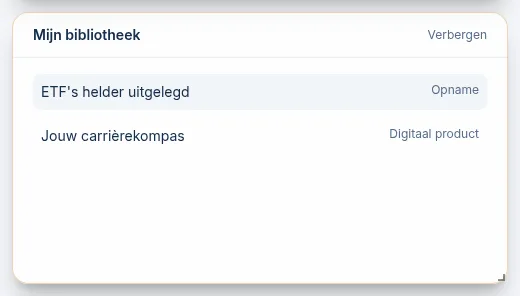 De widget Mijn bibliotheek met een opname en een digitaal product