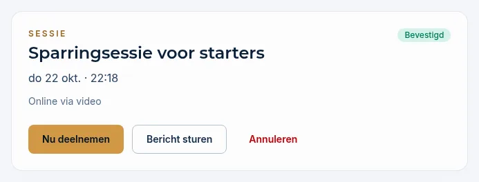 De afspraakpagina met de knop Nu deelnemen